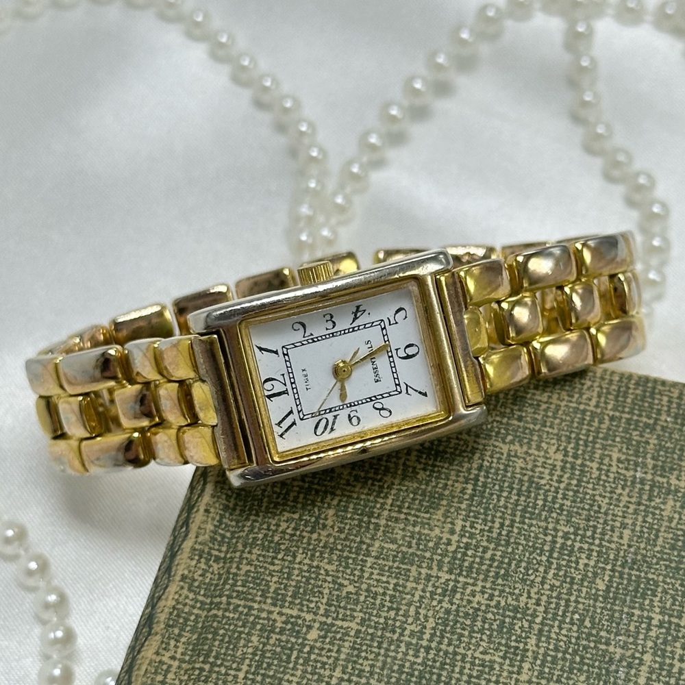 Classic Rectangular Dial Gold Timex Watch - image 4